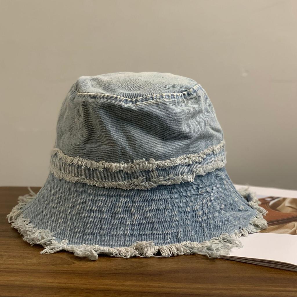 Ретро-сумка из потертого денима, большая окружность головы, показывает маленькое лицо, путешествующая сотня башен, козырек от солнца, шляпа для раковины, женщина