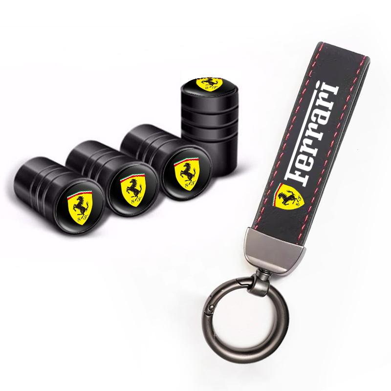 Car Tire Wheel Valve Caps Cover Suede Car Key Chain Ring Keychain for Ferrari Roma 488 Portofino F8 Roma Spider SF90 Tributo JB0