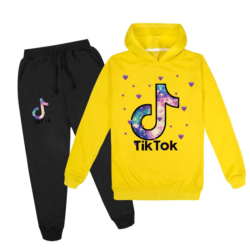 Повседневный детский спортивный костюм унисекс, детские толстовки с принтом Tik Tok с длинными рукавами + комплект штанов, модный пуловер с капюшоном, свитер + брюки
