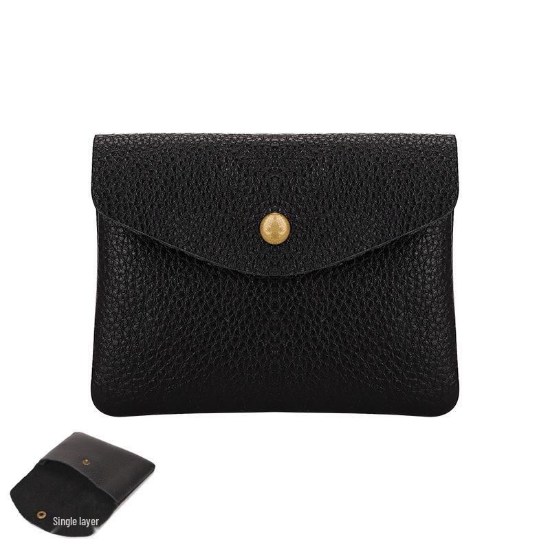 Lychee Pattern Soft Leather Unisex Coin Purse - Genuine Cowhide Card Holder & Storage Bag