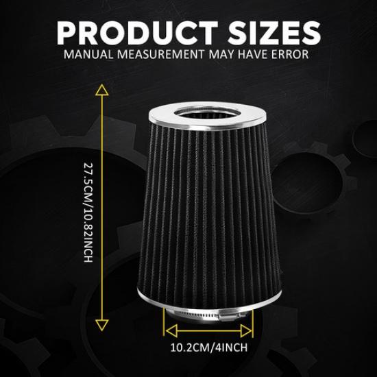 4" BLACK Truck Long Performance High Flow Cold Air Intake Cone Dry Filter EXV