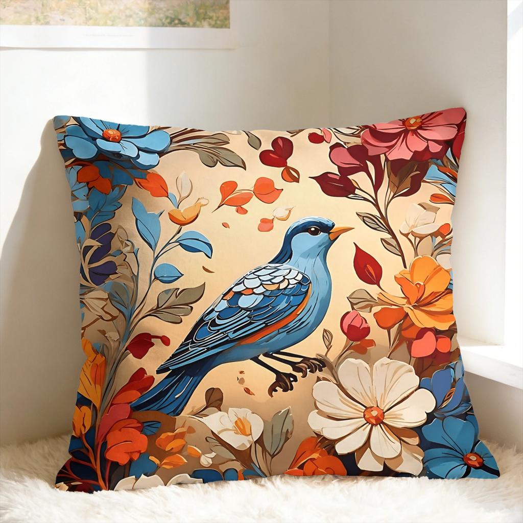 Pillow Case Colorful Bird Floral Comfy Pillow Cover For Sofa Couch Bed Living Room Morden Pillowcases