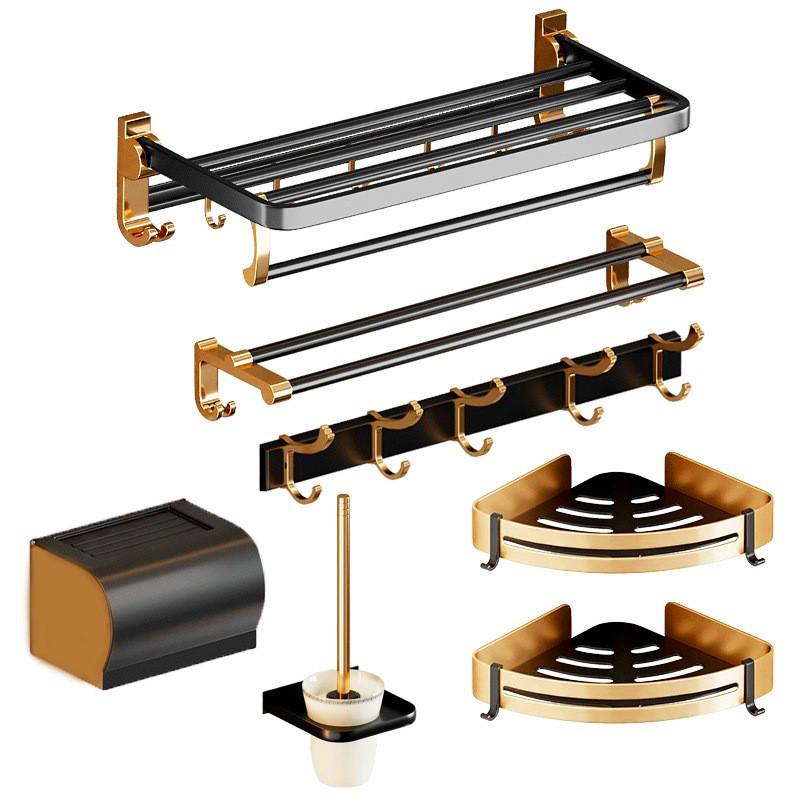 Black Gold Aluminum Bathroom Shelf Set Wall Mounted Towel Rack No Drilling Light Luxury Organizer