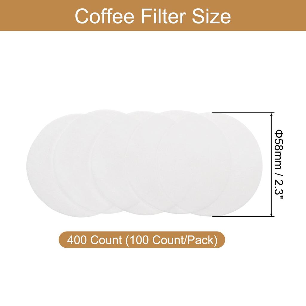 Uxcell 400pcs 2.3" Round Coffee Filter Disposable Paper Percolator Coffee Filter Natural Unbleached Wood Fiber Pour Over Coffee Filter Drip Coffee