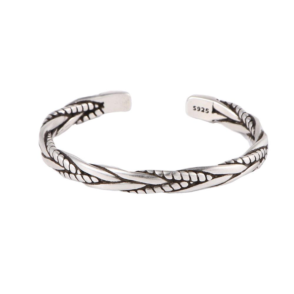 Geometric Vintage Woven Silver Color Men Simple Bangles Opening Bracelets Fashion Jewelry Twisted