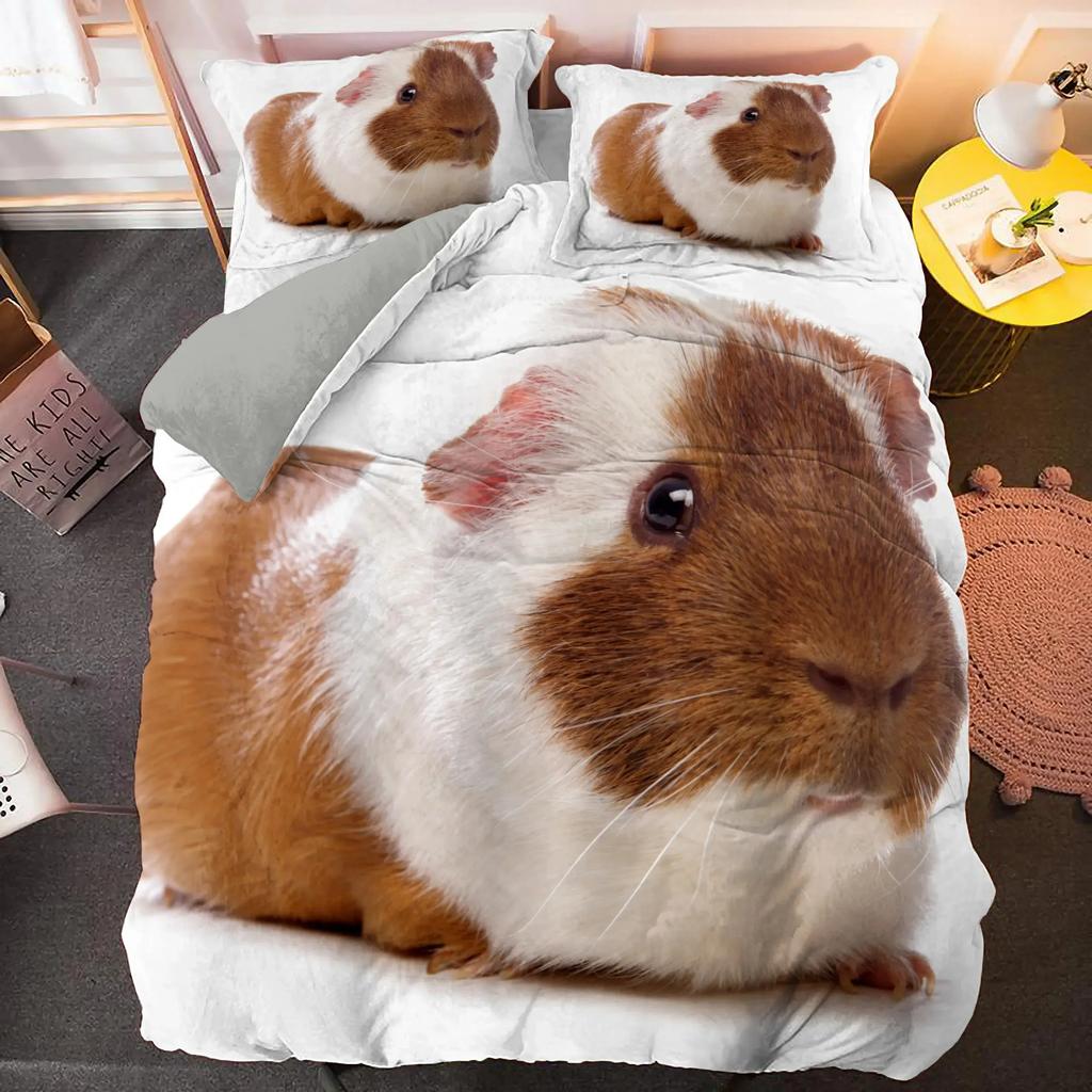 New Guinea Pig Bedding Set Cute Mouse 3D Duvet Cover Animal Comforter Cover for Kids Teen Soft Twin Polyester Quilt Cover