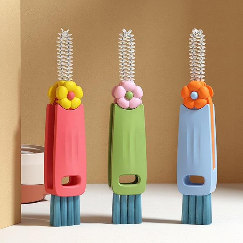 Щетка для крышки цветочной чашки, щетка для чистки пазов в углублениях чашек, щетка для чистки стаканов для воды «три в одном», щетка для чистки бутылок с трубочкой