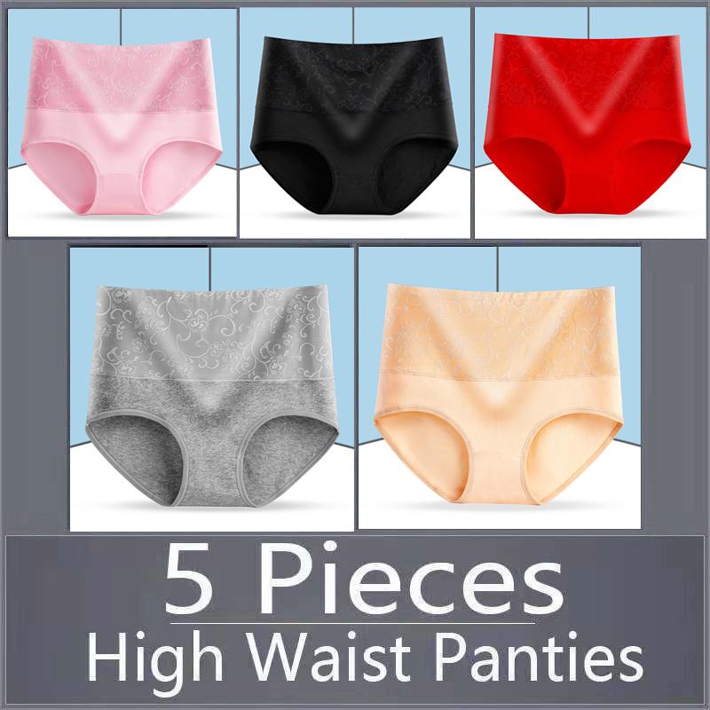 5 шт., женское нижнее белье с высокой талией, хлопковые дышащие трусики, женские трусы, большие размеры, нижнее белье