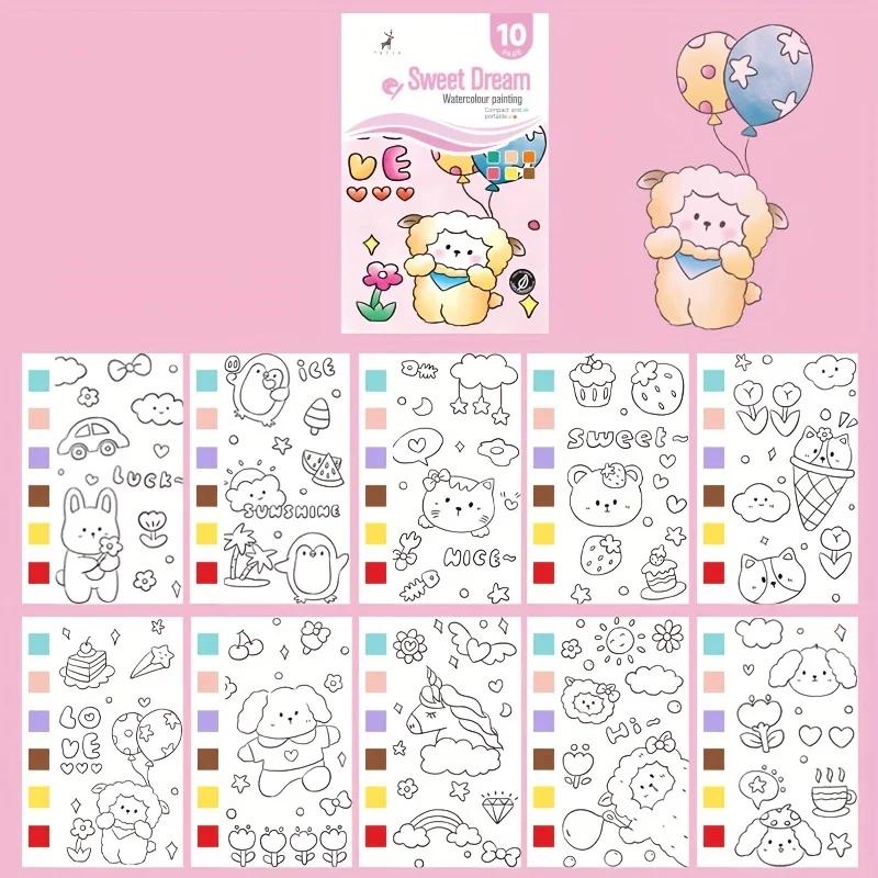 Книга для рисования акварелью с 1 книгой 1 кистью Водная пудра Граффити Рисование Самостоятельная краска Раскрашивание картин Рисовальная бумага