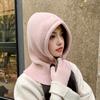 Winter Outdoor Warmer Balaclava Hats Women Girls Knitted Hooded Hats Scarf and Gloves Set Drawstring One-piece Neck Collar Beanies Caps
