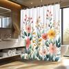 1 яркая акварельная цветочная шторка для душа с крючками, бледно-розовая, персиковая, желтые цветы и зеленые листья, полиэстеровая ткань