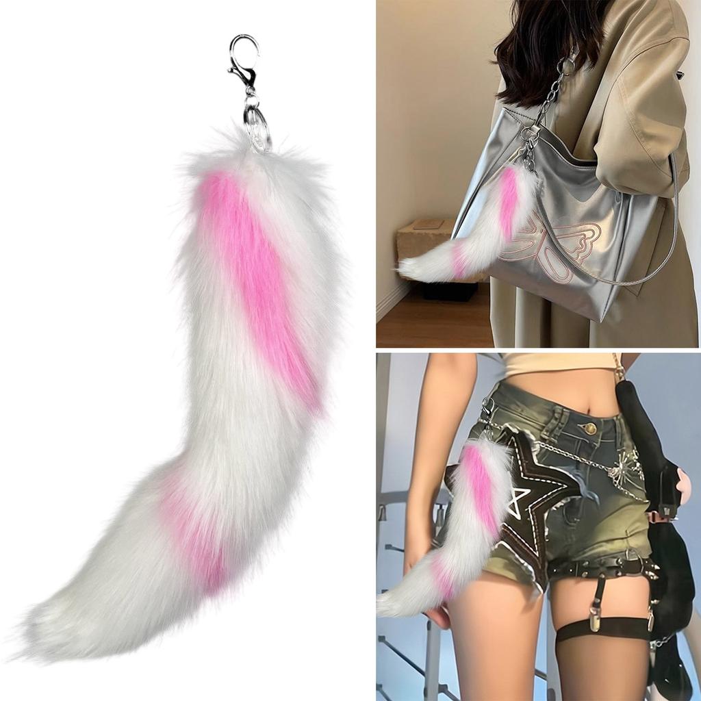 Faux Animal Tail Keychain Colorful Keyring 40cm Plush Furs Pendant Accessory for Bags and Car Keys Soft Decorative Charm