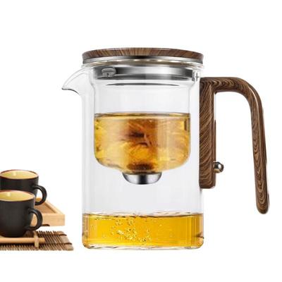 Чайник стеклянный с фильтром одним касанием, с внутренним контейнером для отделения чая от воды и деревянной ручкой, термостойкий, 500 мл 700 мл