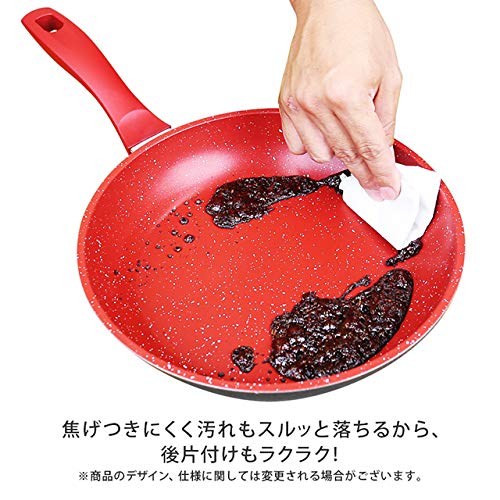 Flavor Stone 4-Piece Pot and Frying Pan Set, Red, Induction Compatible, 24cm Diameter [Official Japanese Product]