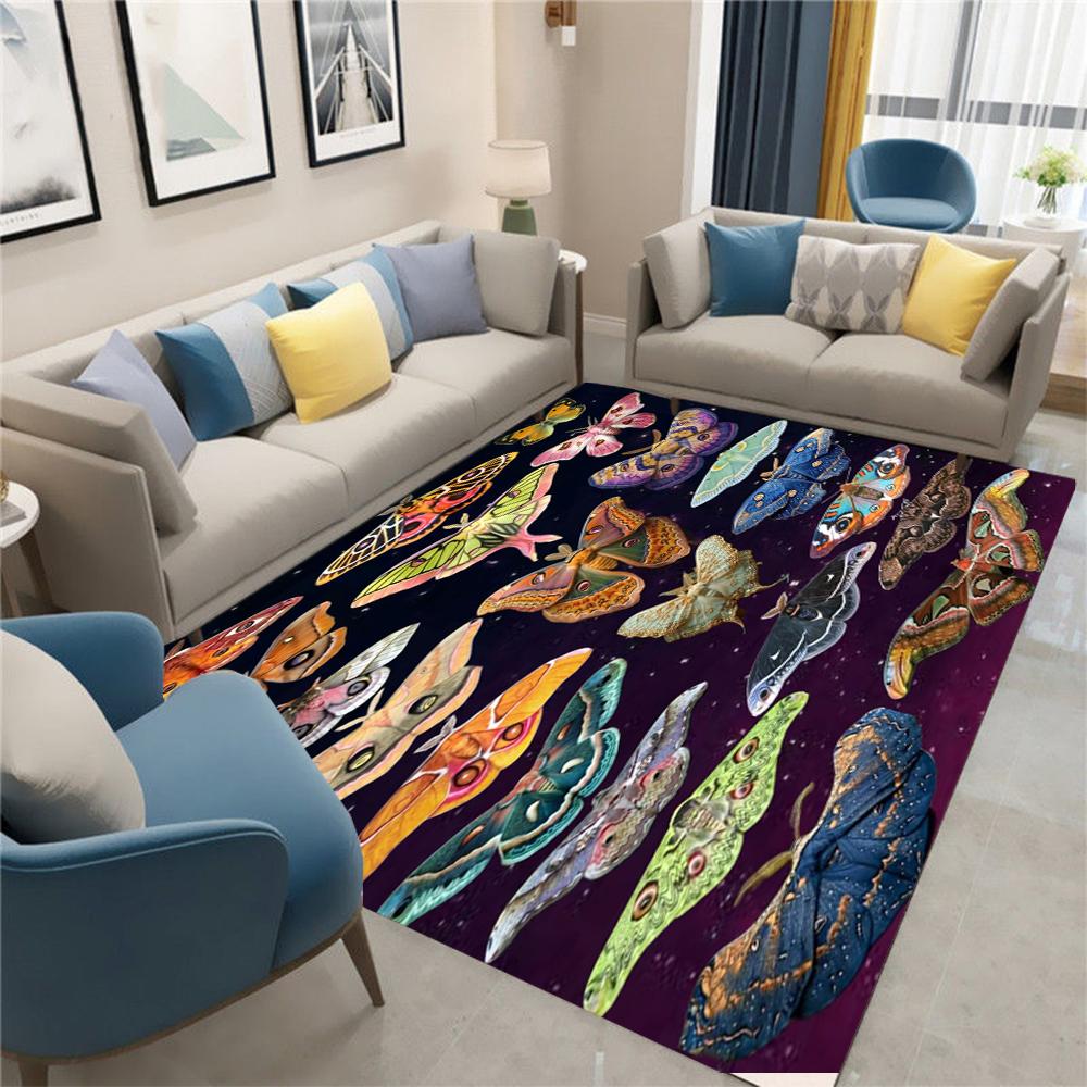 1pc Artistic Butterfly Area Rug and Moth Pattern Lunar Elements Rectangle Mat Hand Machine Made Living Room Bedroom Decoration