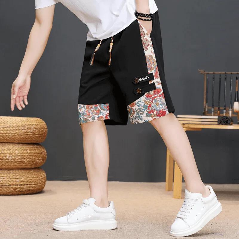 Летние мужские шорты с вышивкой Мужская уличная одежда Хип-хоп Прямые короткие брюки Повседневные Спортивные пятиточечные брюки Мужские
