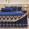 Dark Blue Luxury Lace Winter Bedspread Thick Home Bed Skirt-style Bed Sheets Embroidery Cotton European-style Bed Spreads