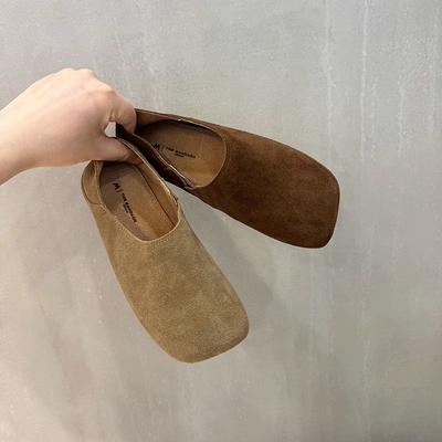 Ретро женские туфли на плоской подошве с квадратным носком, всесезонные, весенне-осенние, на одном ходу, ленивые туфли, туфли из матовой кожи