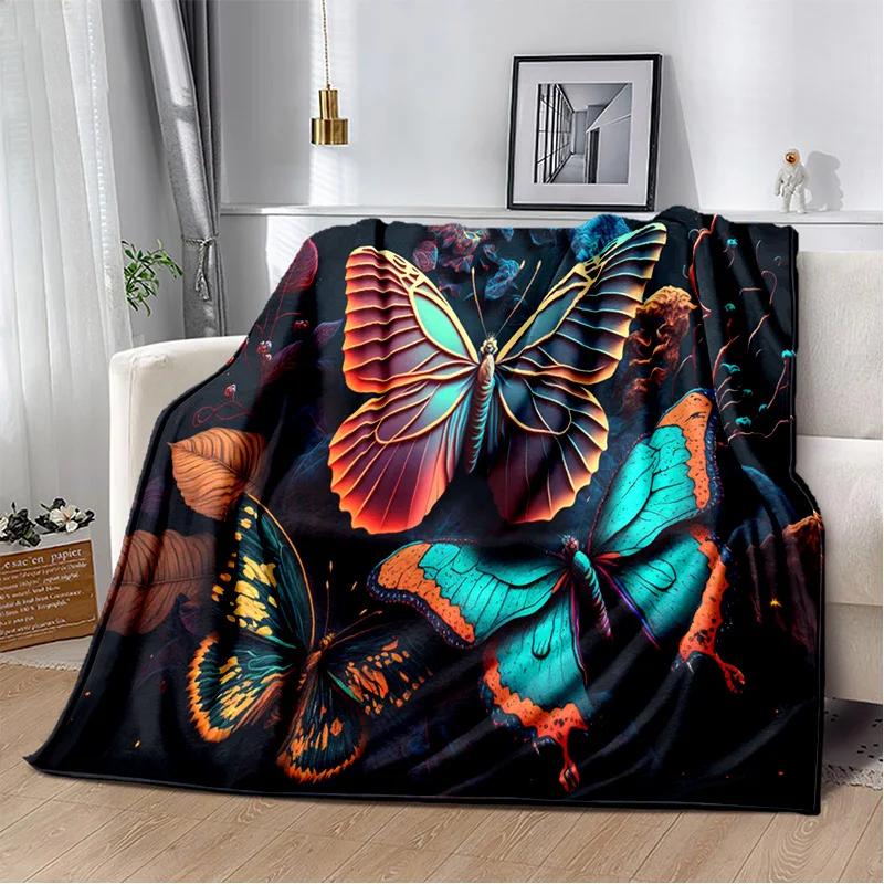 Fantasy Butterfly Flower Cartoon Blanket,Soft Throw Blanket for Home Living Room Bedroom Bed Sofa Couch Picnic Travel Office
