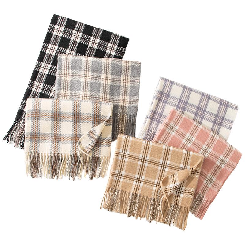 Korean Atmosphere Scarf for Women In Autumn and Winter Versatile for Couples Students Thickened Long Warm Plaid Shawl Dual Use