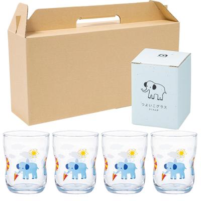 Набор стаканов Tsuyoiko Glass S 'Слоник' 4 шт. в крафтовой коробке Сделано в Японии Прочная посуда Усиленное стекло Подарок на день рождения Презент Легко держать