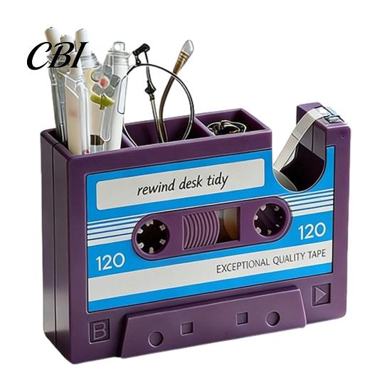 Detailed Vintage Pen Holder Retro Cassette Tape Holder, Creative Desk Organizer with Slots Storage And Compartments, Multifunctional Pencil Stand for