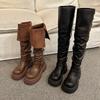 Женские зимние ботфорты с шипами, квадратный каблук, круглый носок, средний каблук, ботинки-рукава, уличная повседневная модная обувь 2025