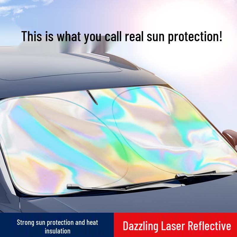 Красочный лазерный солнцезащитный козырек на лобовое стекло автомобиля - Защита от УФ-лучей, Теплоизоляция, Летний охлаждающий козырек-зонт