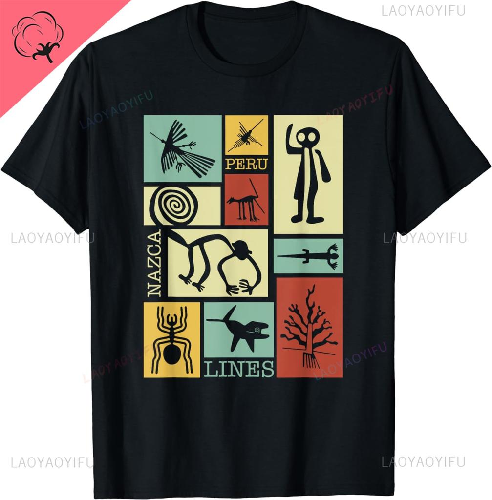 Nazca Lines Peru Geoglyph Monkey Astronaut Spider Retro TShirt Festival Wear Clothes Women Clothing Graphic TShirts Camisetas