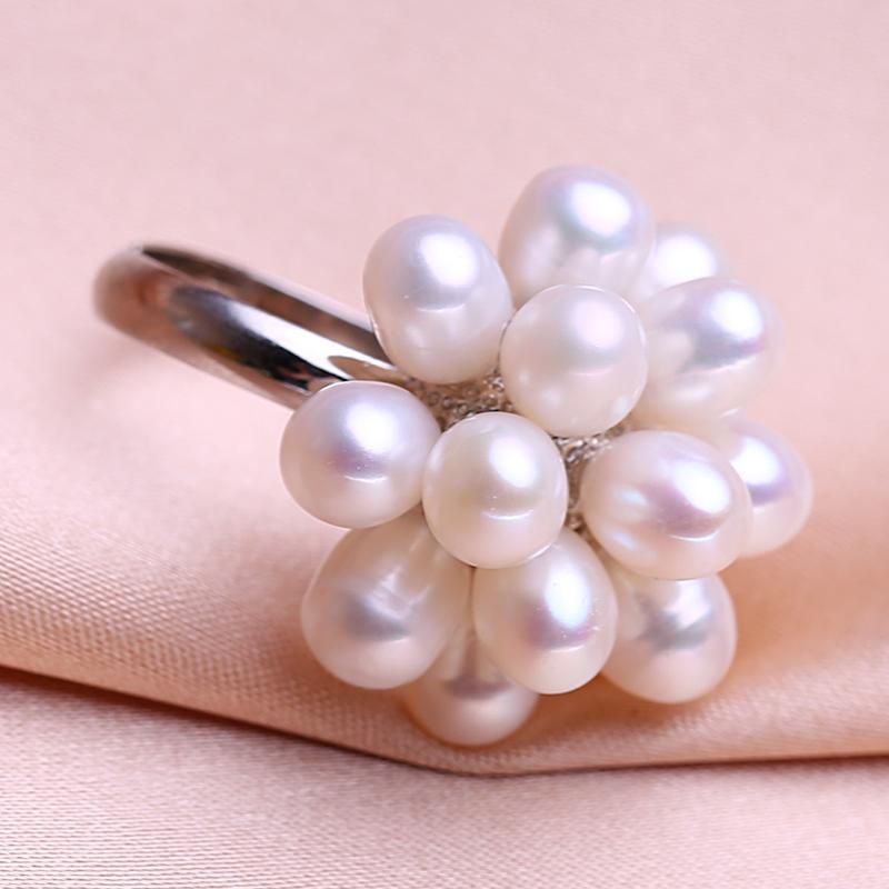 seniko Кольца с натуральным пресноводным жемчугом для женщин, модное женское кольцо с кубическим цирконием и цветком, ювелирные изделия с жемчугом, регулируемое кольцо