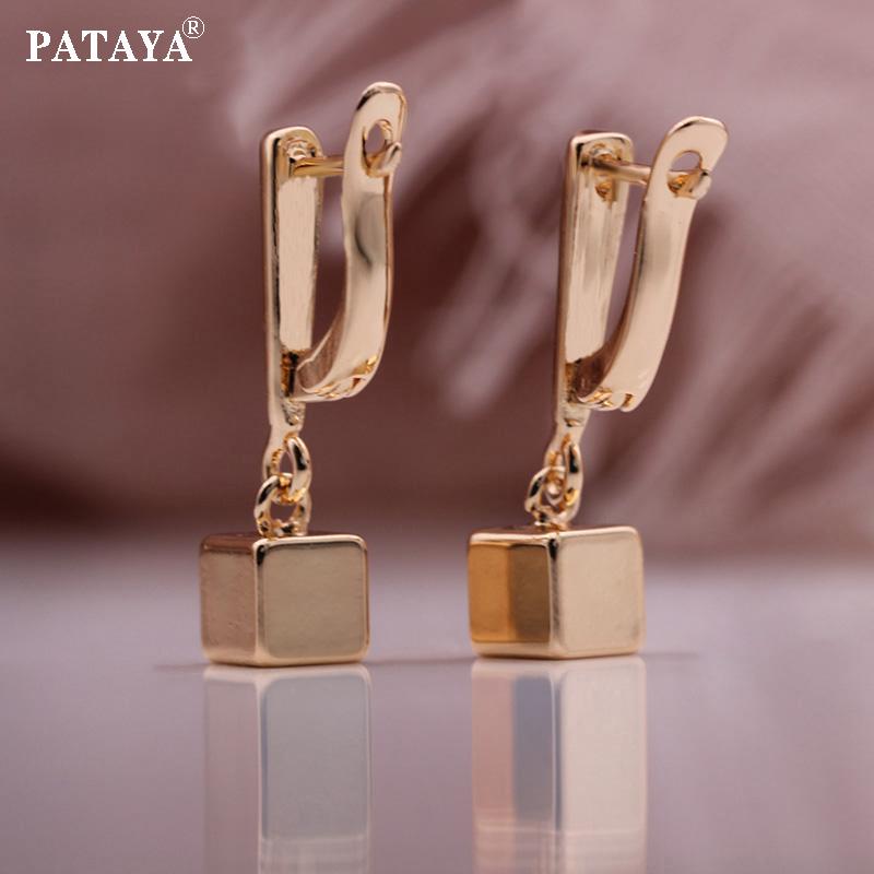 PATAYA Длинные серьги-капли цвета розового золота с квадратным кубом, женские уникальные металлические необычные серьги высокого качества на каждый день