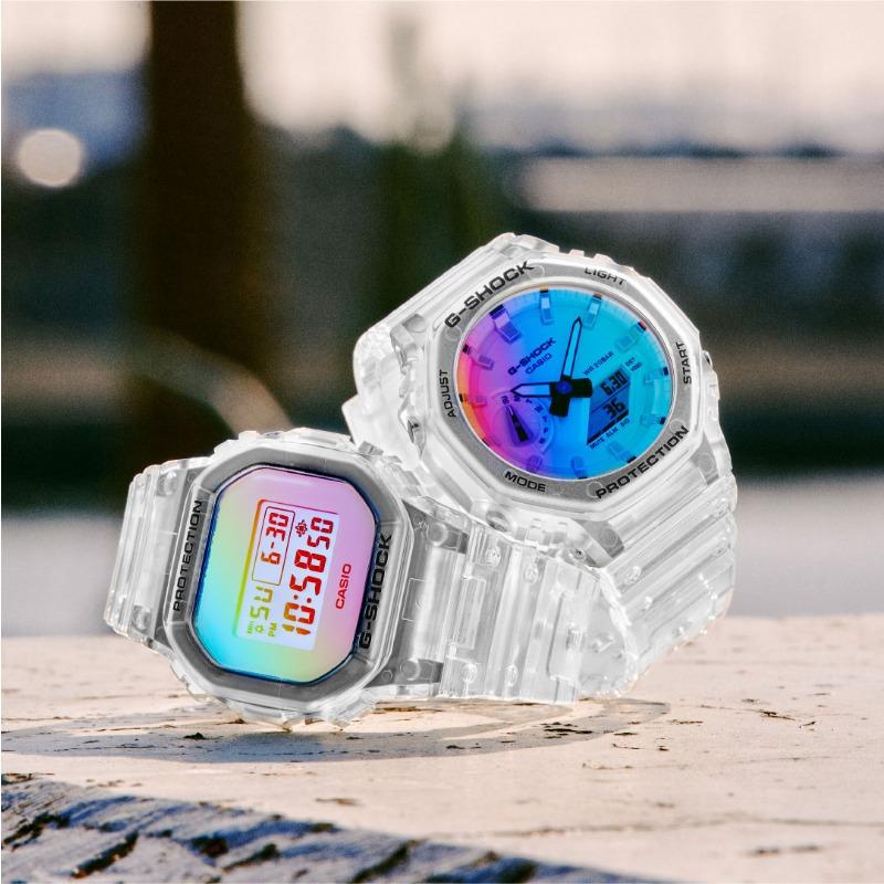 Casio Мужские часы G-SHOCK на смоляном ремешке, водостойкость 200 м, ударопрочные, с будильником, кварцевые, DW-5600SRS-7