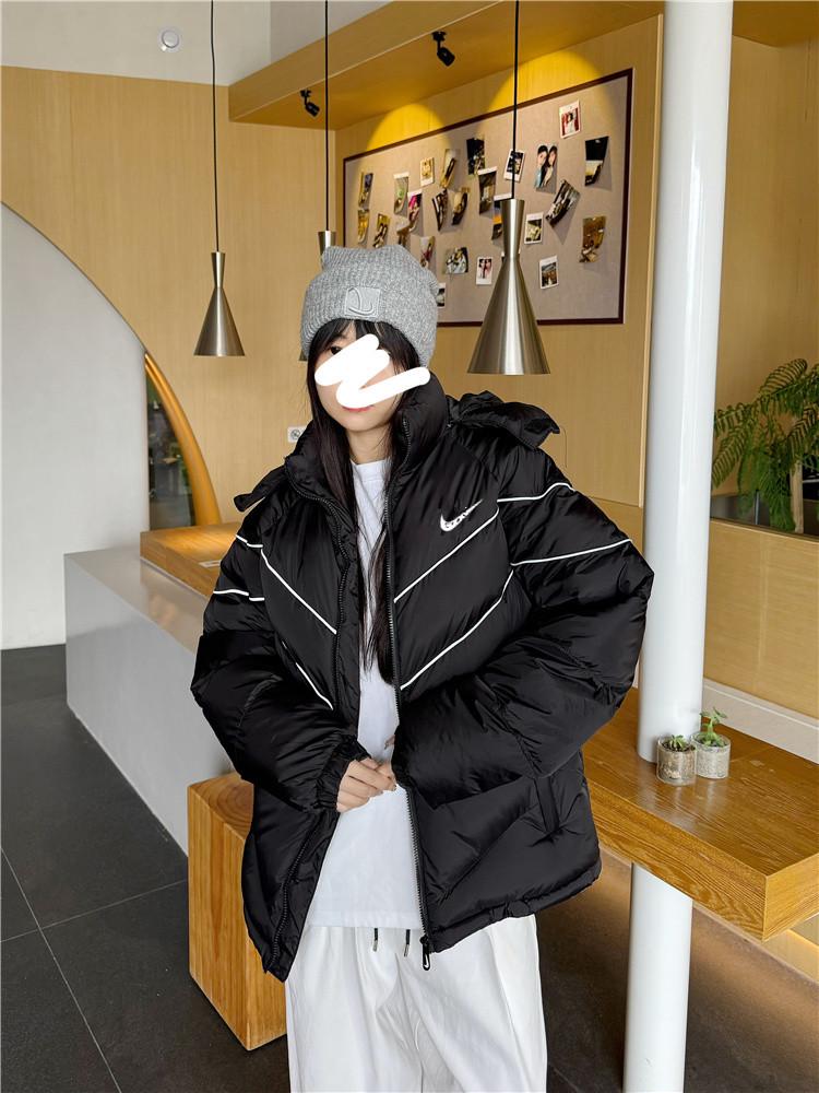 Men's American Style Black Hooded Jacket: Reflective Stand Collar, Winter Cotton, Casual Loose Fit.