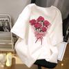 Solid Rose Printed Short Sleeved Women's T-shirt Summer Casual Loose Fitting Ladies Tshirt Simple Versatile Top