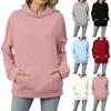 Women's Fashion Round Neck Solid Color Long Sleeve Pocket Hooded Sweatshirt Top