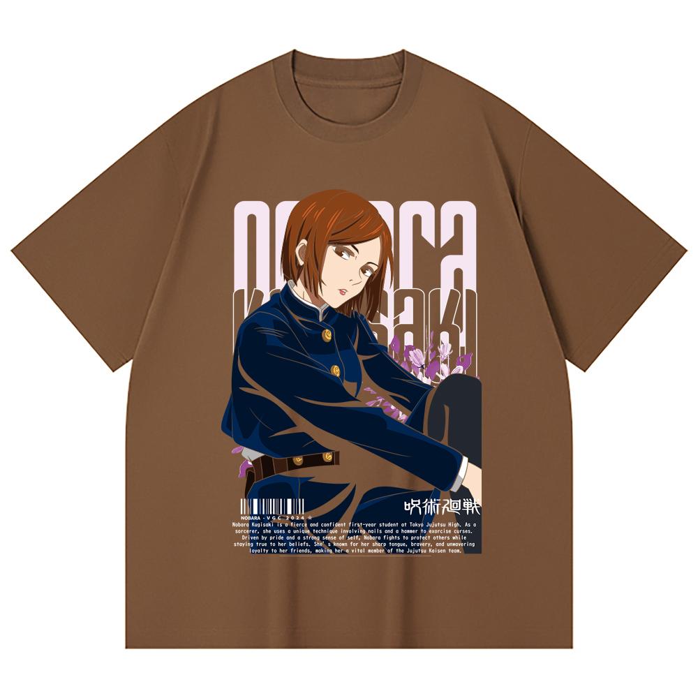 230 г/м² 100% хлопок Jujutsu Kaisen V36 Нобара Черный принт Унисекс Тяжелая хлопковая футболка