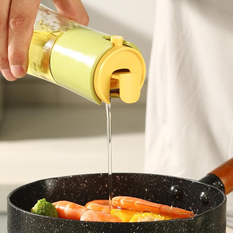 New 470ml Oil Spray Pot 2-in-1 Plastic Household Kitchen Oil Bottle Nebulizing Mist Filling Cooking Oil Spray Pot Dual Use