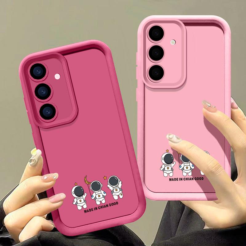 Мягкий противоударный чехол с принтом маленького астронавта для телефона Samsung S25 Ultra S24 FE S23 Plus S22 A56 A36 A16 A55 A06 A05 A15 A35 A54 Матовый чехол-бампер из ТПУ