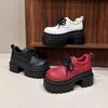 Fashion High Heel Platform Square Toe Single Shoes Women's Woven Lace-up Small Leather Shoes Versatile Breathable Platform Shoes