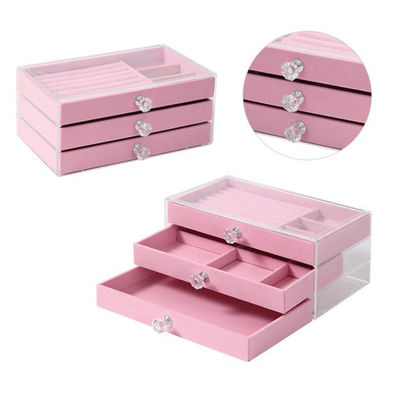 3-уровневый органайзер для ювелирных изделий Yousheng с держателем для сережек, подставкой для ожерелий, бархатной подкладкой, прозрачной акриловой коробкой для хранения ювелирных изделий