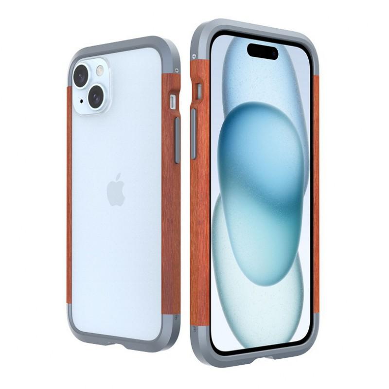 R-JUST Metal Wood Frame Phone Case IPhone 15 Pro