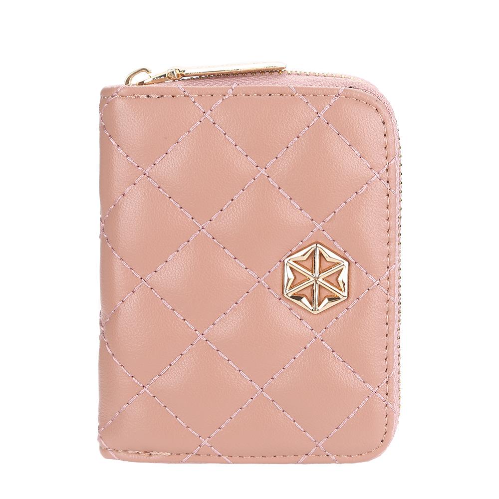 Women's Embroidered Plaid Zipper Coin Purse Cute Multi-card Slots Card Holder Small Wallet Pu Leather Short Purse
