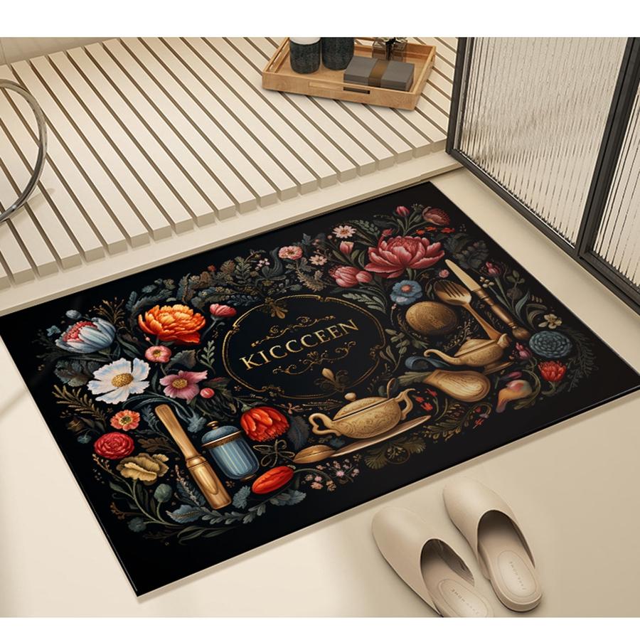 1 шт. роскошная посуда с цветочным узором, кухонный коврик, мягкий утолщенный кухонный коврик, водонепроницаемый нескользящий маслостойкий напольный коврик, коврик для бегунов