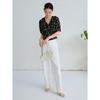 JUZUI elegant temperament lotus leaf V-neck printed top women's summer new item