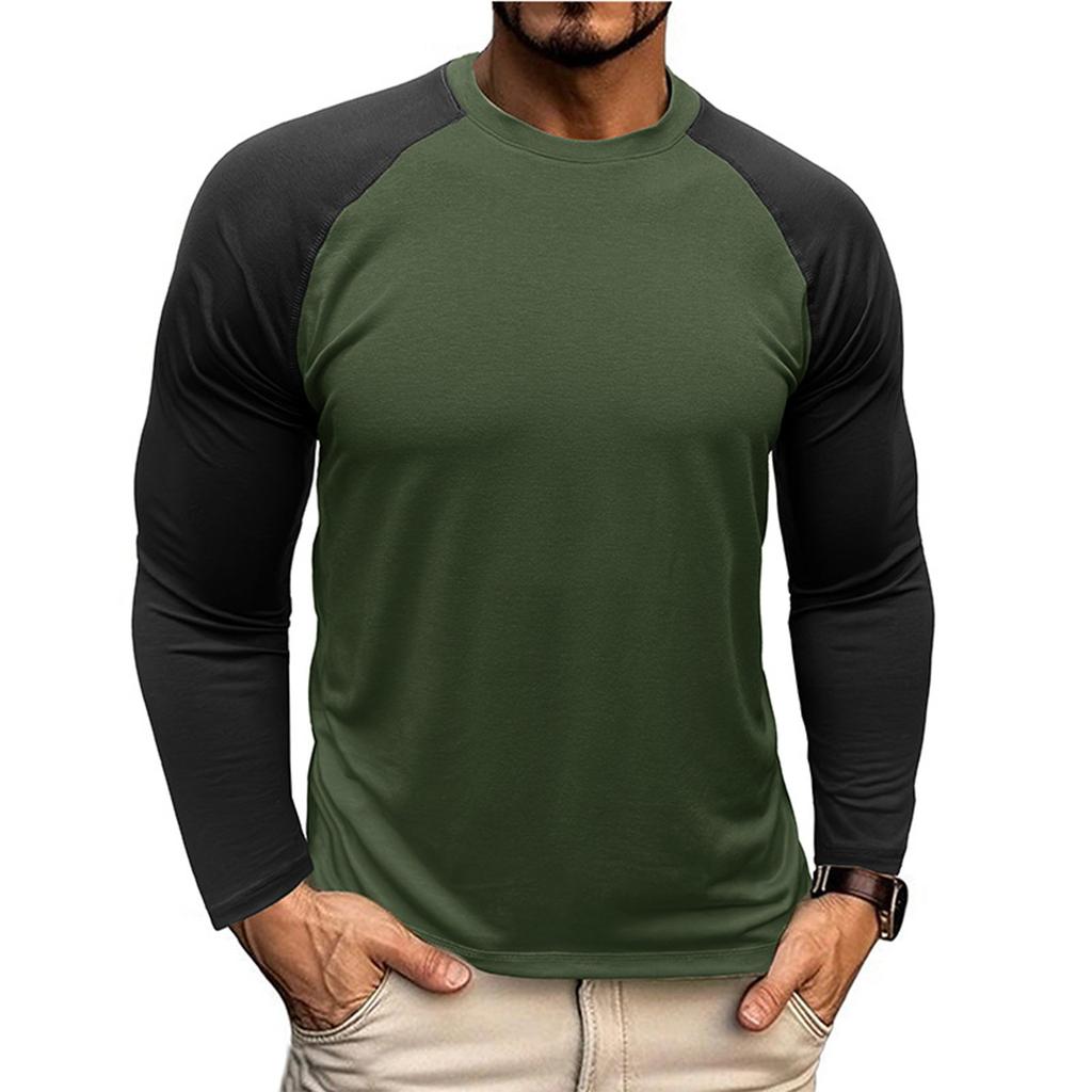 Long Sleeved Round Neck T-Shirt Men'S Casual Raglan Top