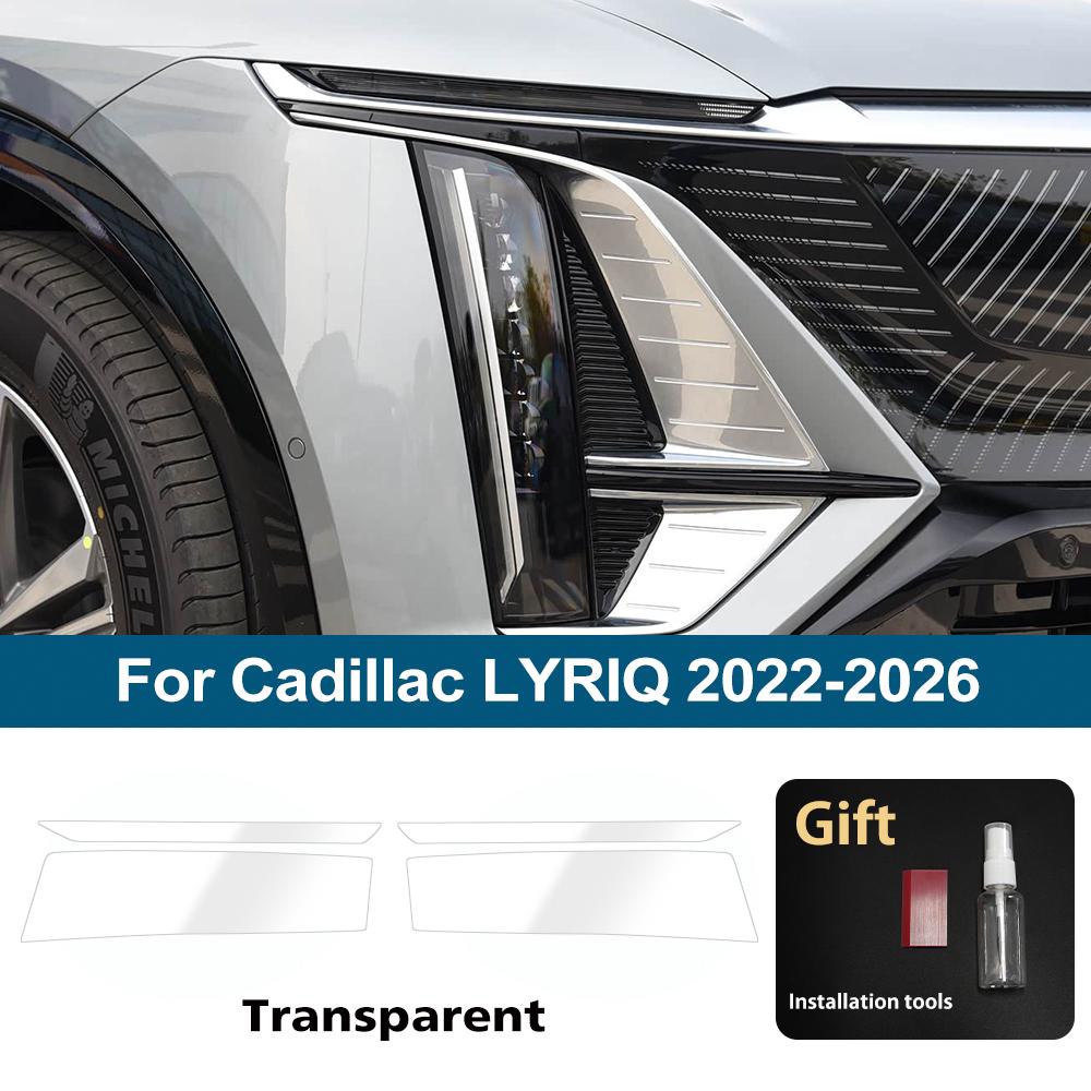 Для Cadillac LYRIQ 2022-2026 Дымчато-черная Высокоглянцевая Заранее вырезанная Защитная пленка для фар TPU PPF Антицарапающаяся Автомобильная Виниловая Обертка Комплект