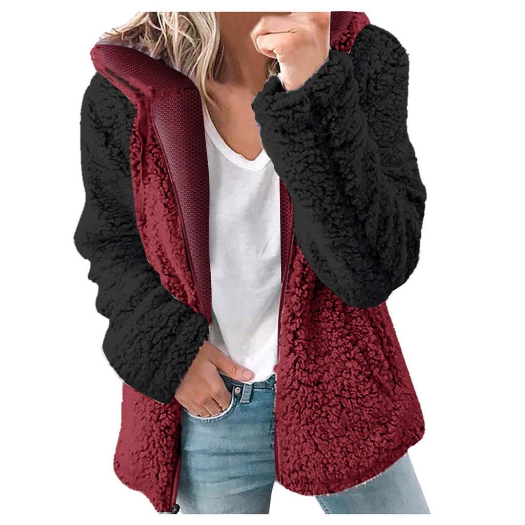 Женская мода плюшевая молния с длинным рукавом шить теплый свитер топы пальто зимнее