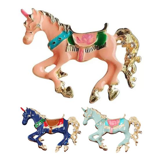 1/3Pcs Brooch Pin Vintage Enamel Horse Design Brooch Zinc Alloy Horse Ornament Christmas Costume Accessory