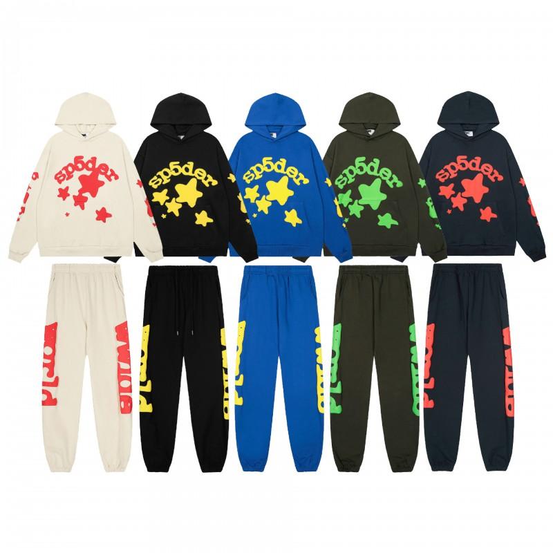 Sp5der Letter Print Hooded Sweatshirt Unisex Oversized Cotton Pullover Fall Casual Wear