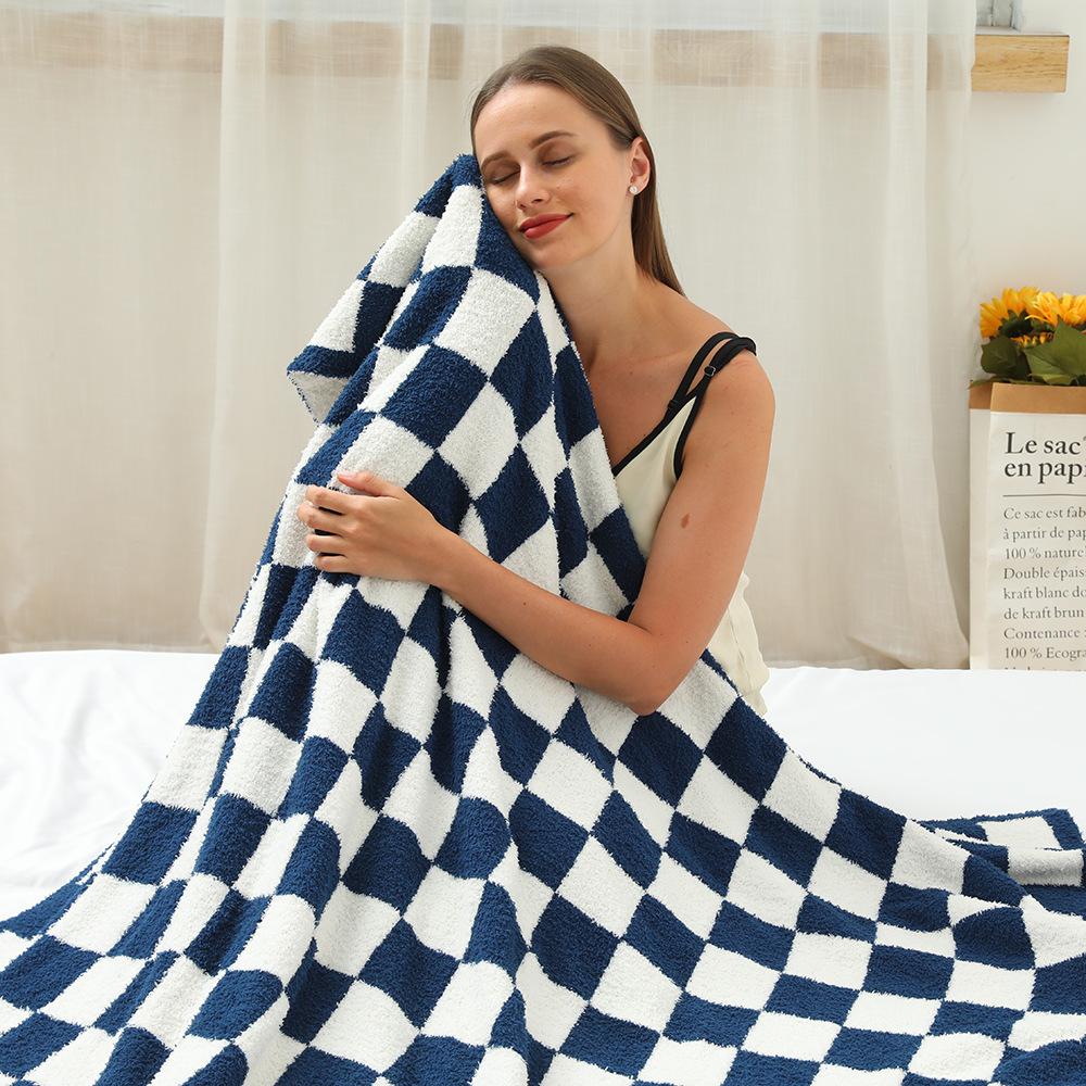 Полуфлисовое одеяло в шахматную клетку, вязаное жаккардовое черно-белое одеяло в шахматную клетку, фланелевое одеяло, одеяло для дивана, полное одеяло